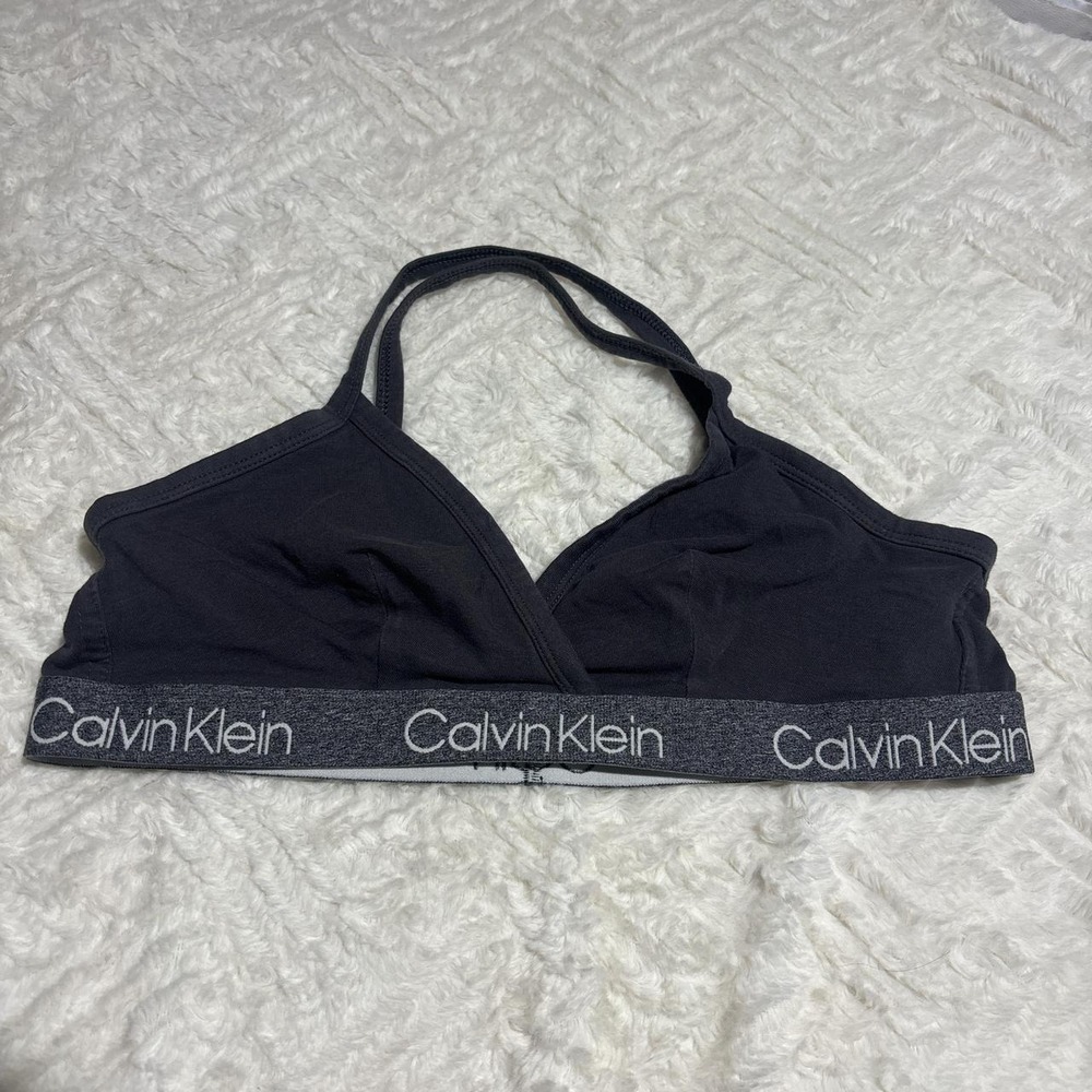 Calvin Klein Bralette Womens Large Black Excellent Logo‎ Band Wireless Triangle